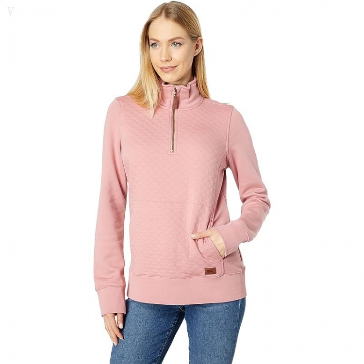 L.L.Bean Quilted Sweatshirt 1/4 Zip Pullover Long Sleeve Rose Wash ID-X2CrWwCs - Click Image to Close