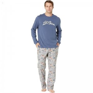 L.L.Bean Camp Pajamas Set Regular Vintage Indigo ID-ynxiGX3t