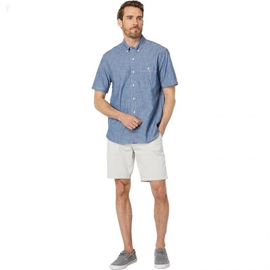 L.L.Bean Comfort Stretch Chambray Shirt Short Sleeve Traditional Fit Indigo ID-OQi2XyjO