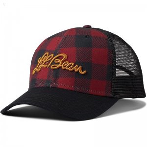 L.L.Bean Trucker Hat Logo Mountain Red Buffalo Plaid ID-l4JgcDBS