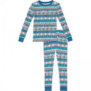 L.L.Bean Organic Cotton Fitted Pajamas (Little Kids) Marine Blue Fair Isle ID-34fudkBI