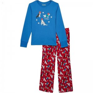 L.L.Bean Flannel Pajamas (Big Kids) Bright Blue Winter Dogs ID-Yvohr6sY