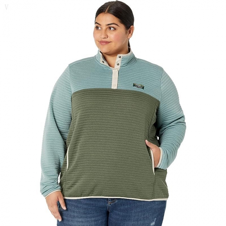 L.L.Bean Plus Size Airlight Knit Pullover Color-Block Sea Pine Heather/Forest Shade Heather ID-lYsu0BfX - Click Image to Close