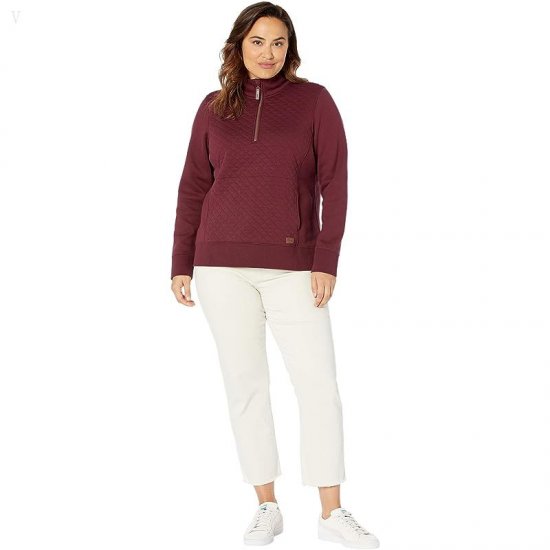 L.L.Bean Plus Size Quilted Sweatshirt 1/4 Zip Pullover Long Sleeve Deep Wine ID-OT7SdKRU