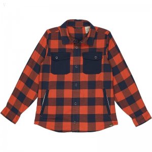 L.L.Bean Beanflex All-Season Flannel Shirt (Little Kids) Peak Orange/Carbon Navy ID-tpb5AQla