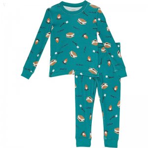 L.L.Bean Organic Cotton Fitted Pajamas (Big Kids) Blue/Green S'mores ID-tUvqsTcG