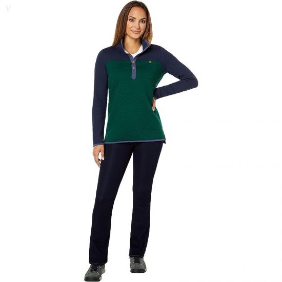 L.L.Bean Quilted Sweatshirt Mock Neck Tunic Color-Block Classic Navy/Black Forest Green ID-eZPPTIoR