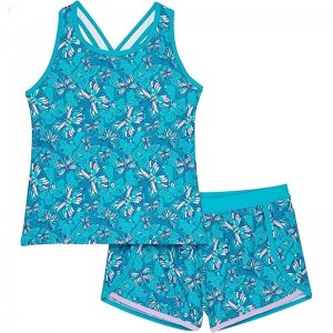 L.L.Bean Watersports Swim Tankini Shorts (Little Kids) Teal Blue Butterfly ID-vsn3MMLw