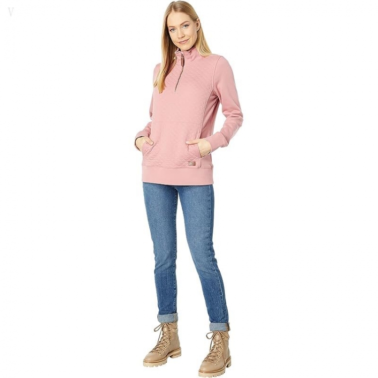 L.L.Bean Quilted Sweatshirt 1/4 Zip Pullover Long Sleeve Rose Wash ID-X2CrWwCs - Click Image to Close