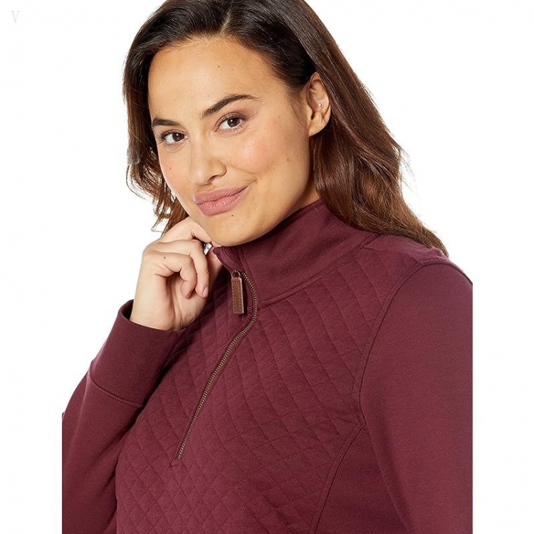 L.L.Bean Plus Size Quilted Sweatshirt 1/4 Zip Pullover Long Sleeve Deep Wine ID-OT7SdKRU - Click Image to Close