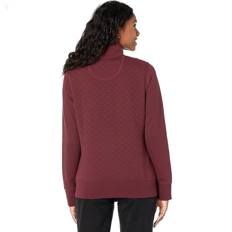L.L.Bean Petite Quilted Sweatshirt 1/4 Zip Pullover Long Sleeve Deep Wine ID-yVQXNW8f - Click Image to Close