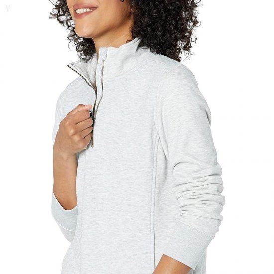 L.L.Bean Quilted Sweatshirt 1/4 Zip Pullover Long Sleeve Light Gray Heather ID-4JqKIJeO
