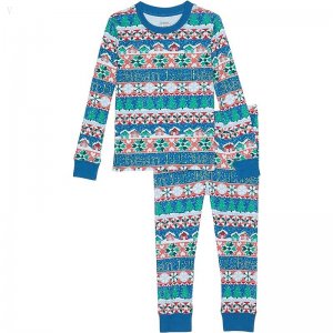 L.L.Bean Organic Cotton Fitted Pajamas (Big Kids) Marine Blue Fair Isle ID-nVF59Lk7