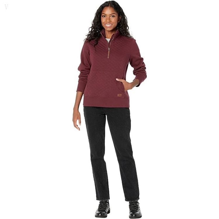 L.L.Bean Petite Quilted Sweatshirt 1/4 Zip Pullover Long Sleeve Deep Wine ID-yVQXNW8f - Click Image to Close