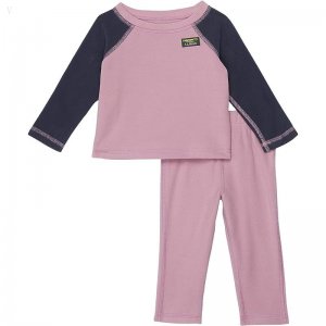 L.L.Bean Fitness Fleece Long Sleeve Tee/Pants Set Color-Block (Infant) Mauve Berry/Carbon Navy ID-dhaXE7ik