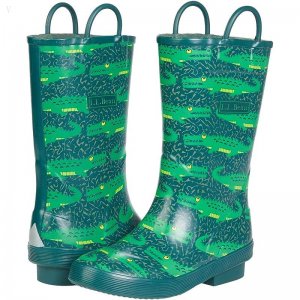 L.L.Bean Puddle Stompers Rain Boots Print (Toddler/Little Kid) Darkest Green Gator ID-QOlmX88y