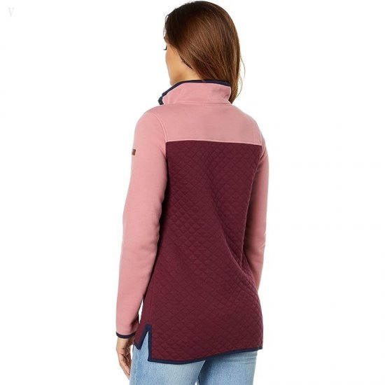 L.L.Bean Quilted Sweatshirt Mock Neck Tunic Color-Block Rose Wash/Deep Wine ID-GHLuMMtt