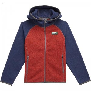 L.L.Bean Bean's Sweater Fleece Hooded Color-Block (Big Kids) Bright Navy/Cayenne ID-WK2Btigt