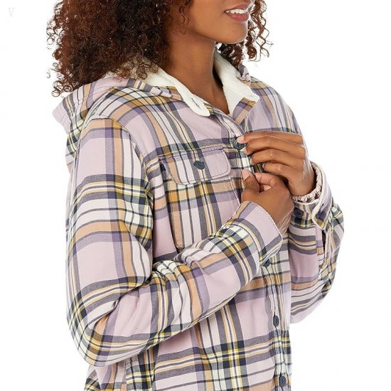 L.L.Bean Fleece Lined Flannel Shirt Hoodie Plaid Light Mauve ID-ohWU6HNi