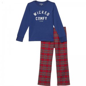 L.L.Bean Flannel Pajamas (Big Kids) Deep Marine Blue/Wicked Comfy ID-sLlBbXLt