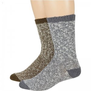 L.L.Bean Cotton Ragg Socks 2-Pack Dark Olive/Gray ID-nVLb2Gc4
