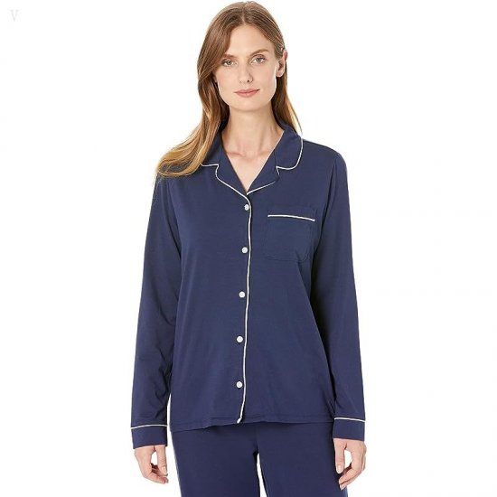 L.L.Bean Super Soft Shrink-Free Button Front Pajama Set Bright Navy ID-bjH3sB07