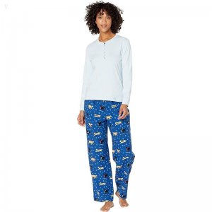 L.L.Bean Cozy Pajama Set Print Bright Blue Dog ID-acIJ8ZBb