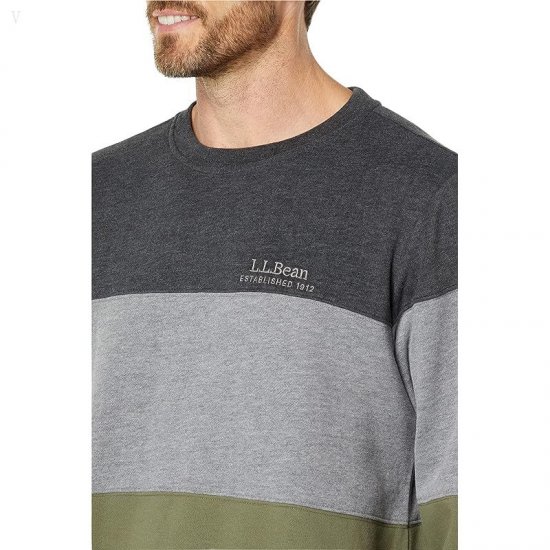 L.L.Bean 1912 Sweatshirt Crew Neck Color-Block Regular Deep Olive/Charcoal Heather ID-MplvCLgW