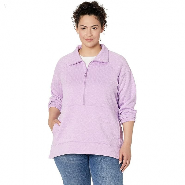 L.L.Bean Plus Size FlexForward Quilted 1/2 Zip Pullover Lilac Heather ID-36jZzemo - Click Image to Close