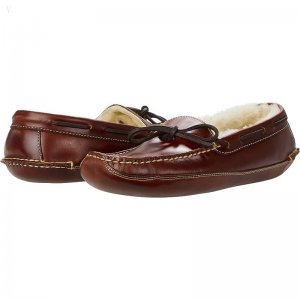 L.L.Bean Leather Double-Sole Slippers Shearling Lined Brown ID-bIoohNaw