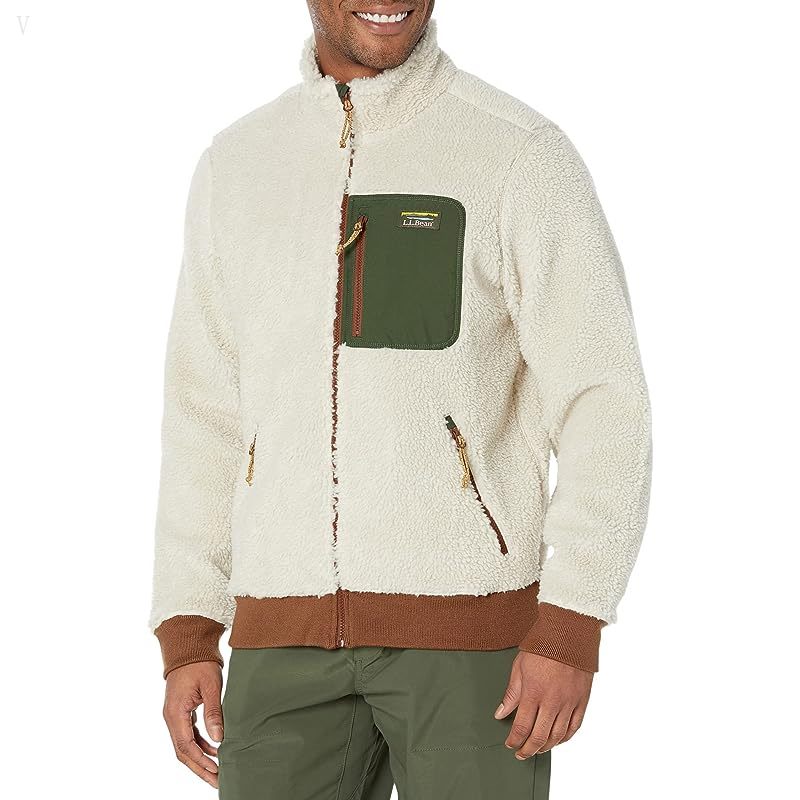 L.L.Bean Bean's Sherpa Fleece Jacket Regular Soapstone/Forest Shade ID-0yGahxYW