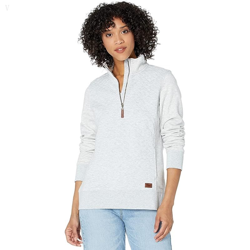 L.L.Bean Quilted Sweatshirt 1/4 Zip Pullover Long Sleeve Light Gray Heather ID-4JqKIJeO