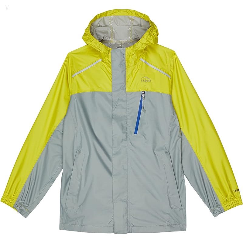 L.L.Bean Trail Model Rain Jacket Color-Block (Big Kids) Gray Pebble/Yellow Sun ID-7mcMJBfz