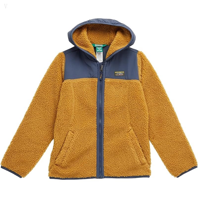 L.L.Bean Sherpa Fleece Hooded Jacket (Big Kids) Antique Gold/Carbon Navy ID-7p9A1GOh