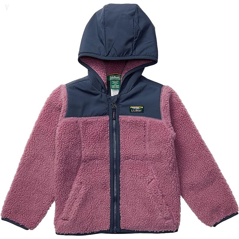 L.L.Bean Sherpa Fleece Hooded Jacket (Little Kids) Mauve Berry/Carbon Navy ID-8d6z619O