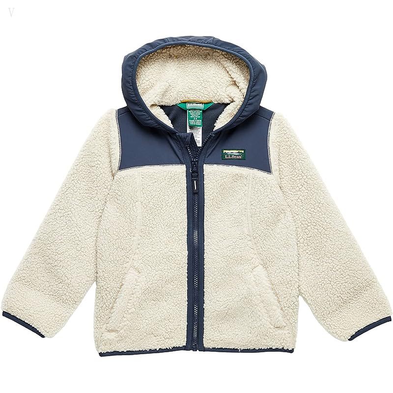 L.L.Bean Sherpa Fleece Hooded Jacket (Little Kids) Soapstone/Carbon Navy ID-FJoCFlyz