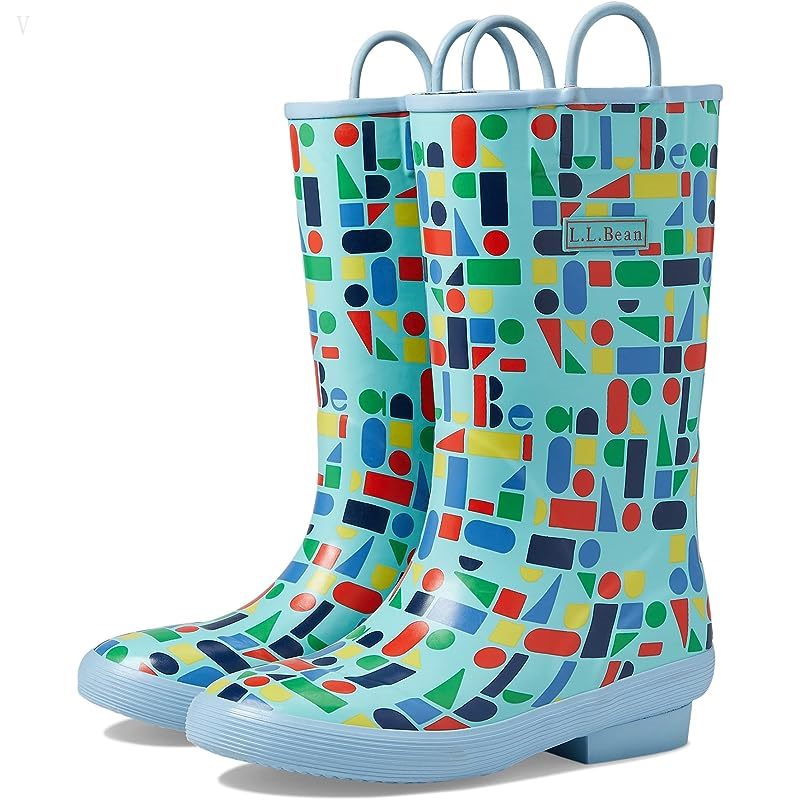 L.L.Bean Puddle Stompers Rain Boots Print (Toddler/Little Kid) Teal Aqua Shapes ID-G9lrvgwv