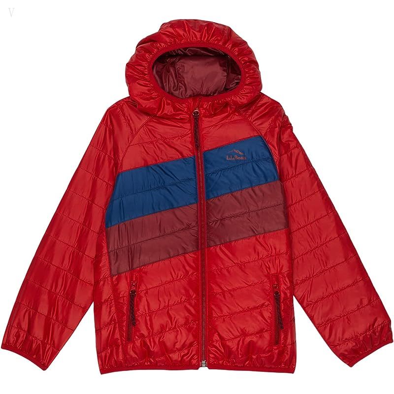L.L.Bean Primaloft Packaway Hooded Color-Block Jacket (Big Kids) Dark Red/Mountain Red ID-HmDiUnR3