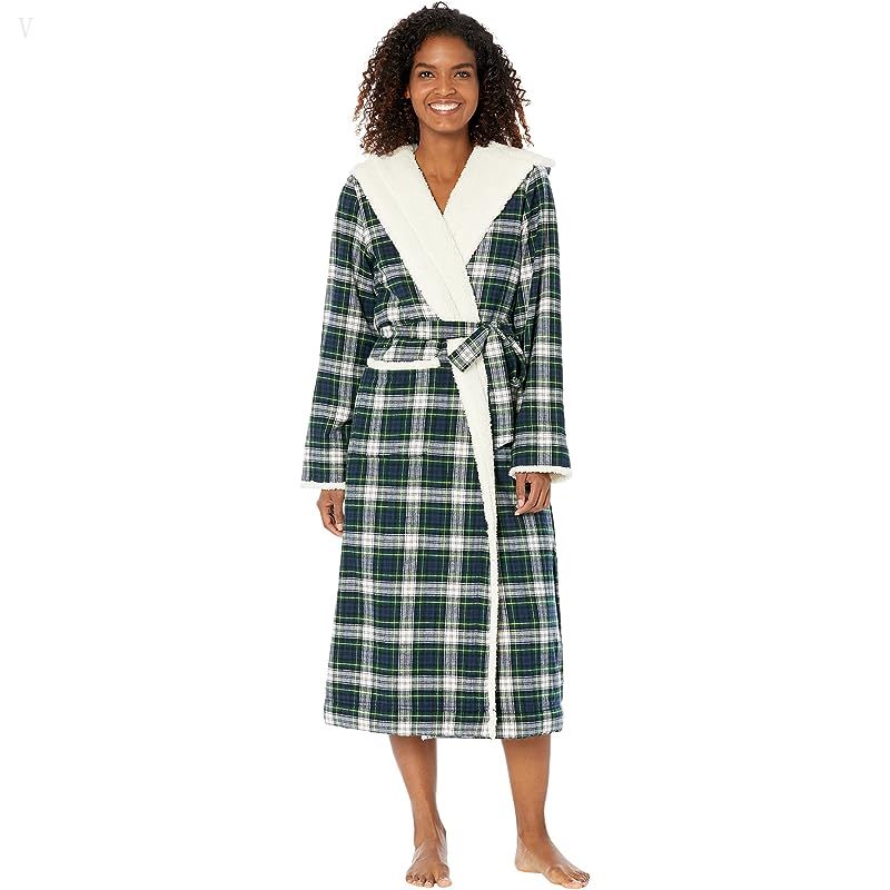 L.L.Bean Scotch Plaid Flannel Sherpa Lined Long Robe Dress Gordon ID-IyFsZso1