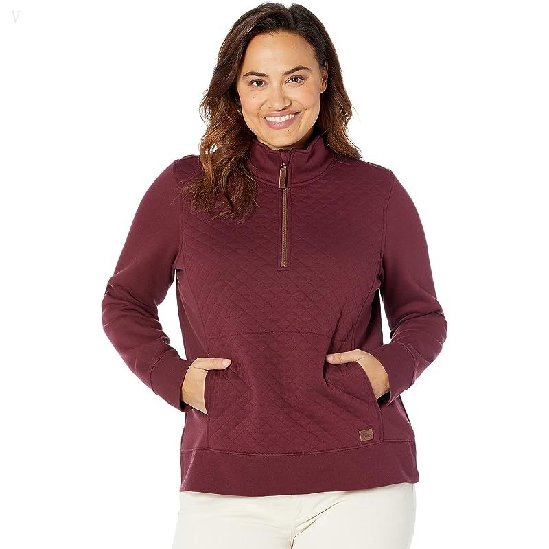 L.L.Bean Plus Size Quilted Sweatshirt 1/4 Zip Pullover Long Sleeve Deep Wine ID-OT7SdKRU