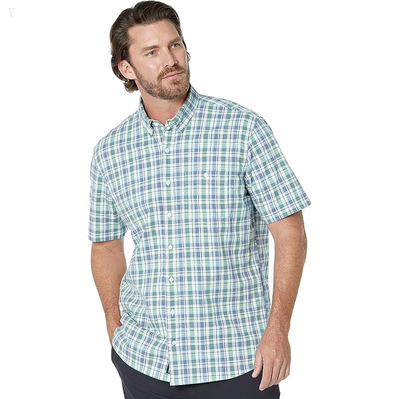 L.L.Bean Comfort Stretch Chambray Shirt Short Sleeve Traditional Fit Plaid - Tall Light Everglade ID-RfsQwjCI
