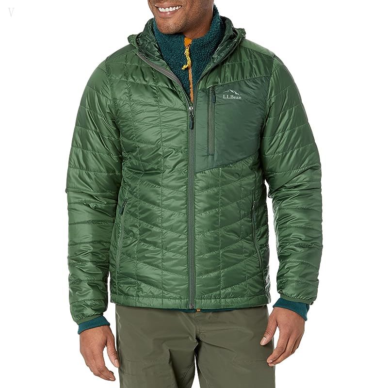 L.L.Bean Primaloft Packaway Hooded Jacket Regular Rain Forest/Deep Balsam ID-Ti2sc8RZ