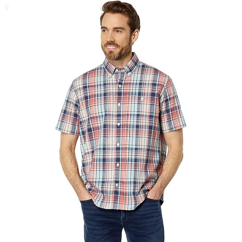 L.L.Bean Comfort Stretch Chambray Shirt Long Sleeve Traditional Fit Plaid Mineral Red ID-TnFCcgWf