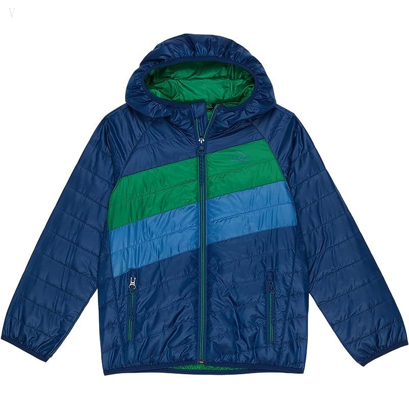 L.L.Bean Primaloft Packaway Hooded Color-Block Jacket (Little Kids) Collegiate Blue/Lawn Green ID-U503c49M