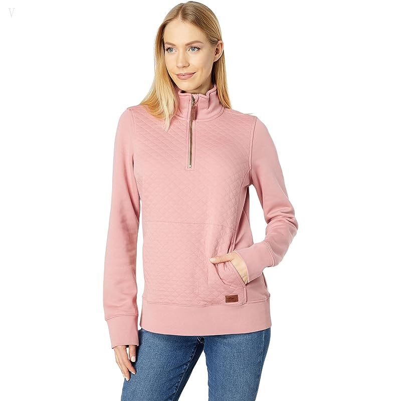 L.L.Bean Quilted Sweatshirt 1/4 Zip Pullover Long Sleeve Rose Wash ID-X2CrWwCs
