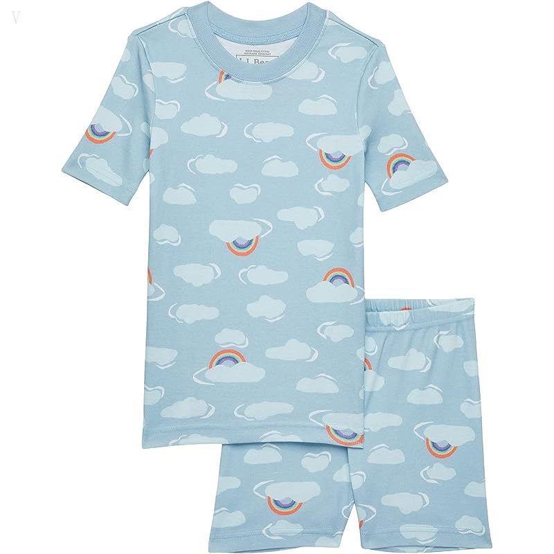 L.L.Bean Organic Cotton Fitted Short Sleeve Pajamas (Big Kids) Foggy Blue Clouds ID-XtcDZjzY