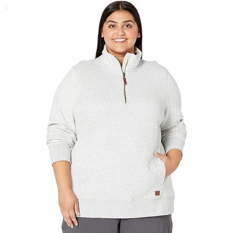 L.L.Bean Plus Size Quilted Sweatshirt 1/4 Zip Pullover Long Sleeve Light Gray Heather ID-leHqSBeD
