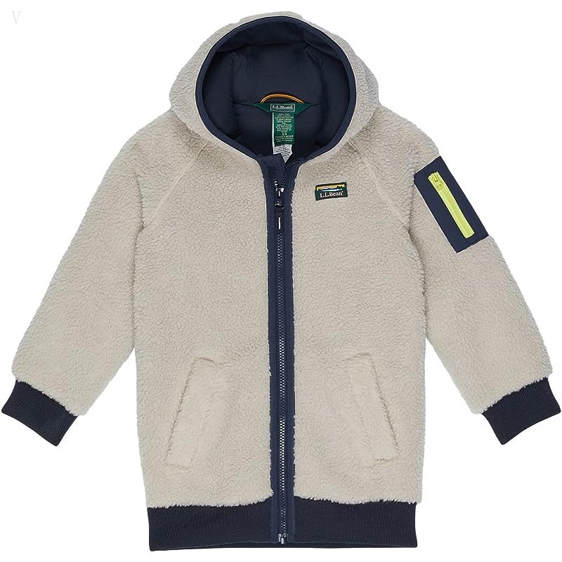 L.L.Bean Sherpa Fleece Long Coat (Little Kids) Soapstone/Carbon Navy ID-luqk5uuv