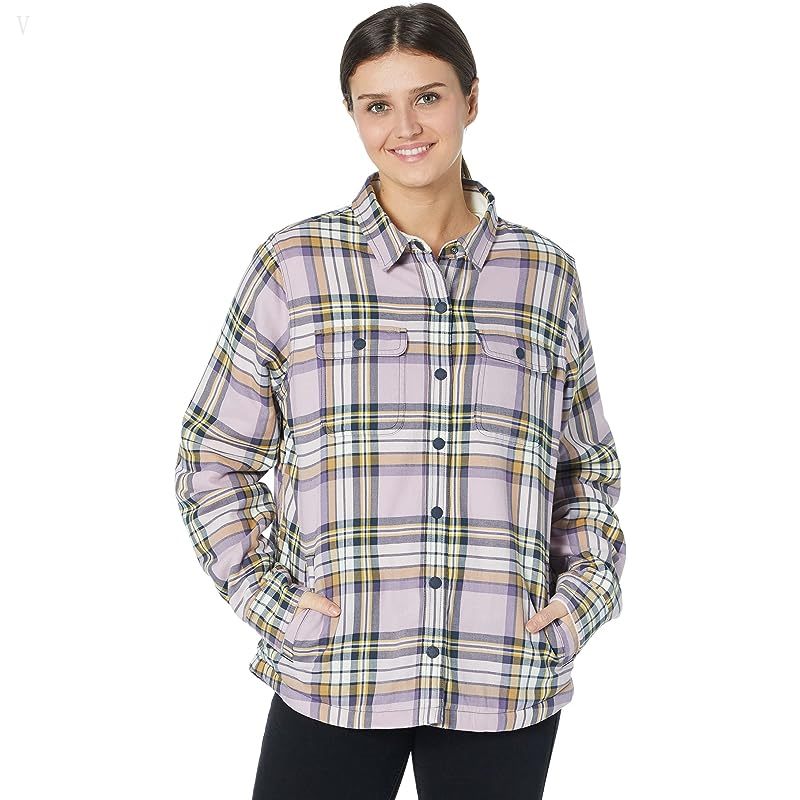 L.L.Bean Petite Fleece Lined Flannel Shirt Snap Front Plaid Light Mauve ID-tEwvpKwS