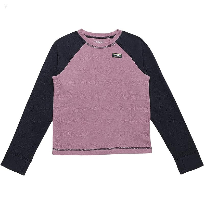 L.L.Bean Fitness Fleece Long Sleeve Tee Color-Block (Big Kids) Mauve Berry/Carbon Navy ID-tUyX3hkU